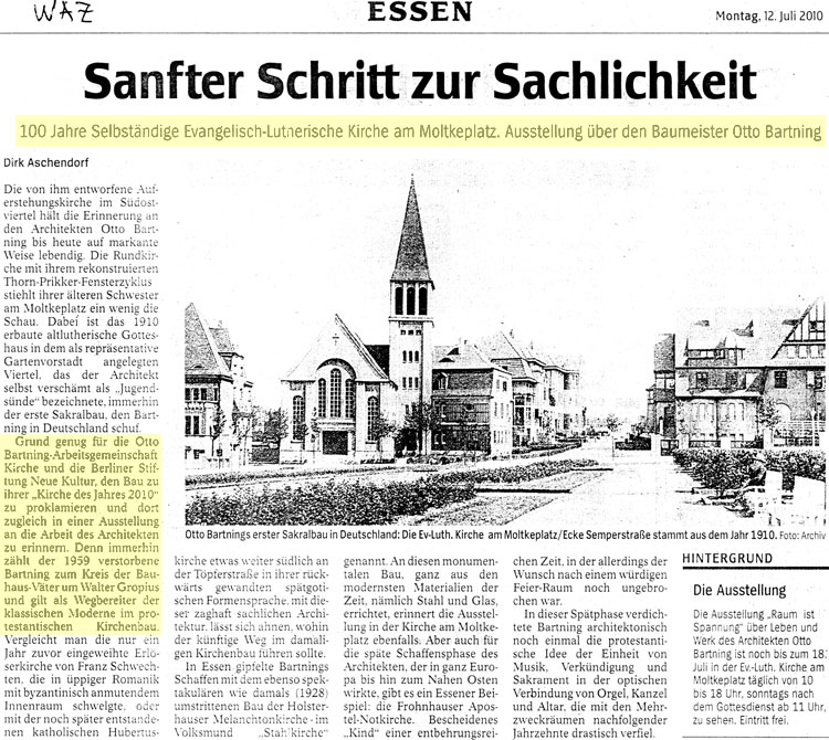 Presseartikel als Beispiel für gelungene Öffentlichkeitsarbeit zur Bartningkirche 2010